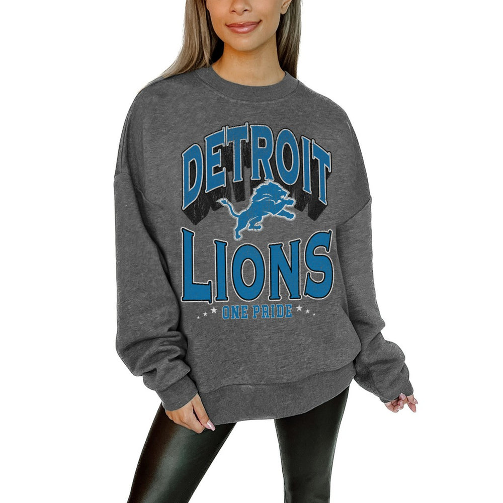 Detroit Lions Gameday Couture Women's Oversized Long Weekend Premium Fleece Drop Shoulder Pullover Sweatshirt