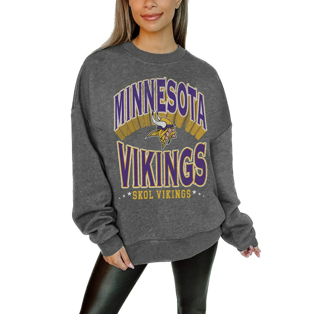Minnesota Vikings Gameday Couture Women's Oversized Long Weekend Premium Fleece Drop Shoulder Pullover Sweatshirt