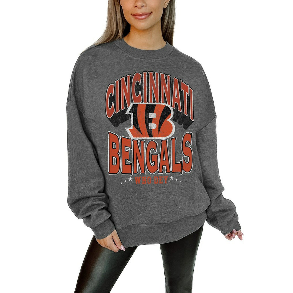 Cincinnati Bengals Gameday Couture Women's Oversized Long Weekend Premium Fleece Drop Shoulder Pullover Sweatshirt