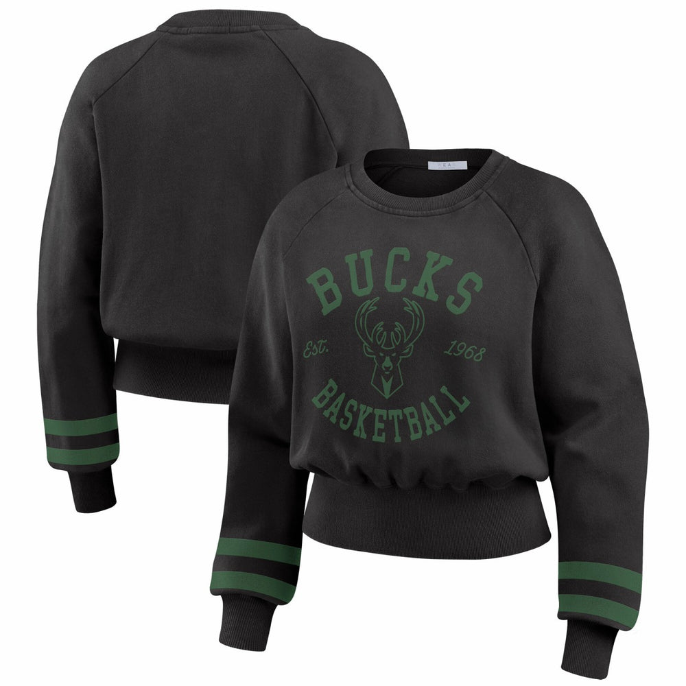 Milwaukee Bucks WEAR by Erin Andrews Women's Vintage Raglan Cropped Pullover Sweatshirt New