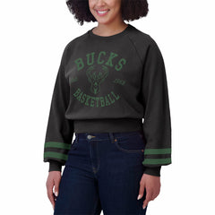 Milwaukee Bucks WEAR by Erin Andrews Women's Vintage Raglan Cropped Pullover Sweatshirt New