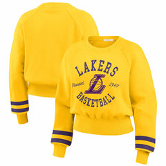 Los Angeles Lakers WEAR by Erin Andrews Women's Vintage Raglan Cropped Pullover Sweatshirt Discount