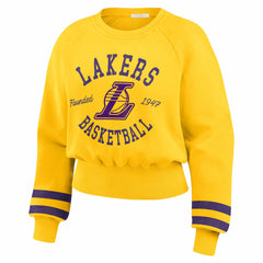 Los Angeles Lakers WEAR by Erin Andrews Women's Vintage Raglan Cropped Pullover Sweatshirt Discount