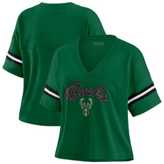 Milwaukee Bucks WEAR by Erin Andrews Women's Color Block Boxy V-Neck T-Shirt Discount