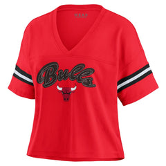 Chicago Bulls WEAR by Erin Andrews Women's Color Block Boxy V-Neck T-Shirt sale Discount