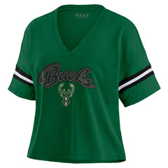 Milwaukee Bucks WEAR by Erin Andrews Women's Plus Size Color Block Boxy V-Neck T-Shirt On Sale