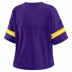 Los Angeles Lakers WEAR by Erin Andrews Women's Plus Size Color Block Boxy V-Neck T-Shirt Outlet