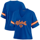 New York Knicks WEAR by Erin Andrews Women's Plus Size Color Block Boxy V-Neck T-Shirt On Sale