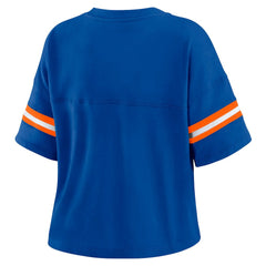 New York Knicks WEAR by Erin Andrews Women's Plus Size Color Block Boxy V-Neck T-Shirt On Sale
