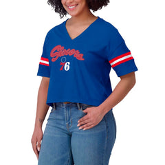 Philadelphia 76ers WEAR by Erin Andrews Women's Plus Size Color Block Boxy V-Neck T-Shirt For Sale