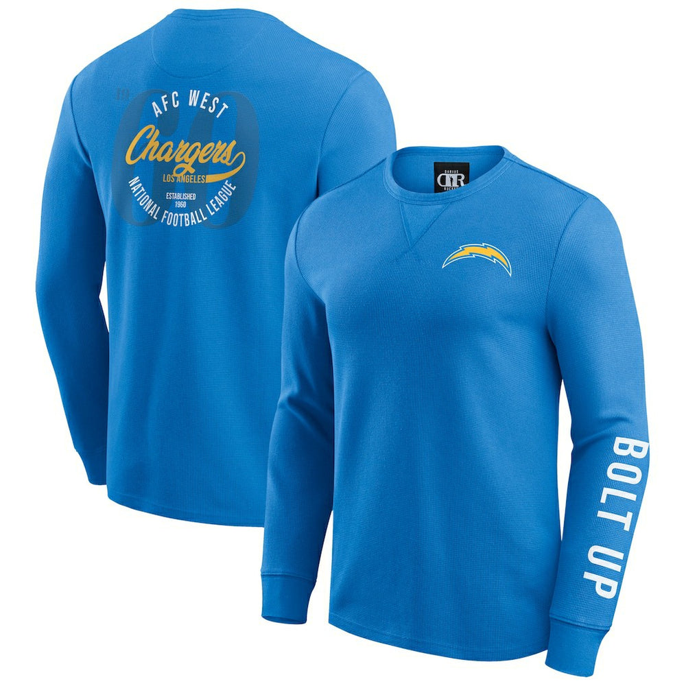 Los Angeles Chargers Fanatics Darius Rucker Collection Washed Waffle-Knit Long Sleeve T-Shirt
