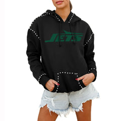 New York Jets Gameday Couture Women's Oversized Catch the Vibe Studded Pullover Hoodie