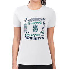 Seattle Mariners G-III 4Her by Carl Banks Women's Super-Slim Fit Lightweight Collage Team Graphic Crew Neck T-Shirt | MLB On Sale