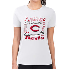 Cincinnati Reds G-III 4Her by Carl Banks Women's Super-Slim Fit Lightweight Collage Team Graphic Crew Neck T-Shirt | MLB For sale