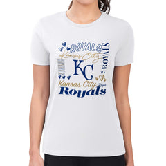 Kansas City Royals G-III 4Her by Carl Banks Women's Super-Slim Fit Lightweight Collage Team Graphic Crew Neck T-Shirt | MLB Shop