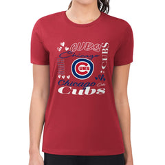 Chicago Cubs G-III 4Her by Carl Banks Women's Super-Slim Fit Lightweight Collage Team Graphic Crew Neck T-Shirt | MLB Shop