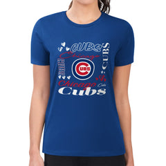Chicago Cubs G-III 4Her by Carl Banks Women's Super-Slim Fit Lightweight Collage Team Graphic Crew Neck T-Shirt | MLB For sale