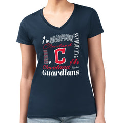 Cleveland Guardians G-III 4Her by Carl Banks Women's Super-Slim Fit Lightweight Collage Team Graphic V-Neck T-Shirt | MLB New