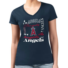 Los Angeles Angels G-III 4Her by Carl Banks Women's Super-Slim Fit Lightweight Collage Team Graphic V-Neck T-Shirt | MLB Near me
