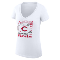 Cincinnati Reds G-III 4Her by Carl Banks Women's Super-Slim Fit Lightweight Collage Team Graphic V-Neck T-Shirt | MLB New