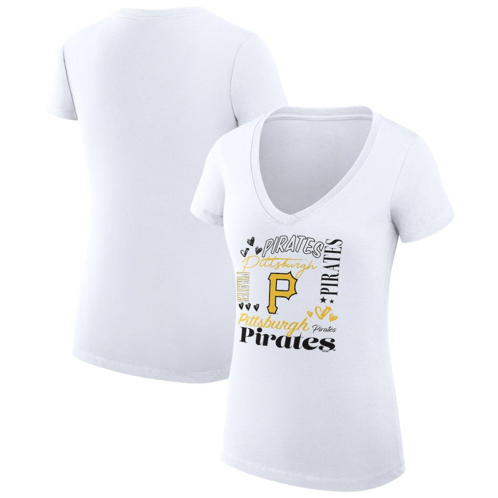 Pittsburgh Pirates G-III 4Her by Carl Banks Women's Super-Slim Fit Lightweight Collage Team Graphic V-Neck T-Shirt | MLB Online