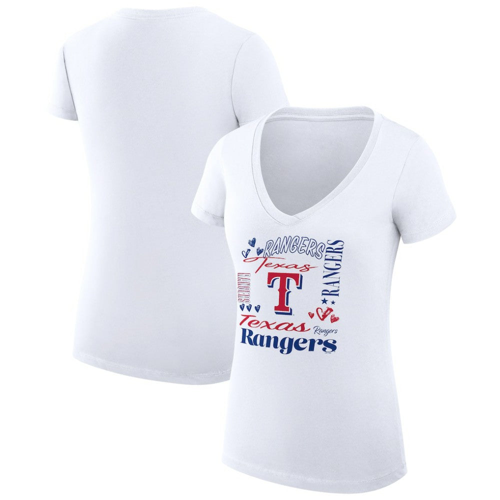 Texas Rangers G-III 4Her by Carl Banks Women's Super-Slim Fit Lightweight Collage Team Graphic V-Neck T-Shirt | MLB On Sale