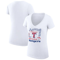 Texas Rangers G-III 4Her by Carl Banks Women's Super-Slim Fit Lightweight Collage Team Graphic V-Neck T-Shirt | MLB On Sale