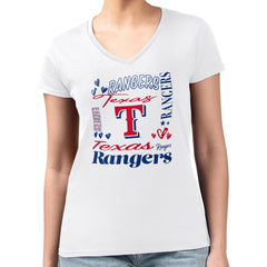 Texas Rangers G-III 4Her by Carl Banks Women's Super-Slim Fit Lightweight Collage Team Graphic V-Neck T-Shirt | MLB On Sale