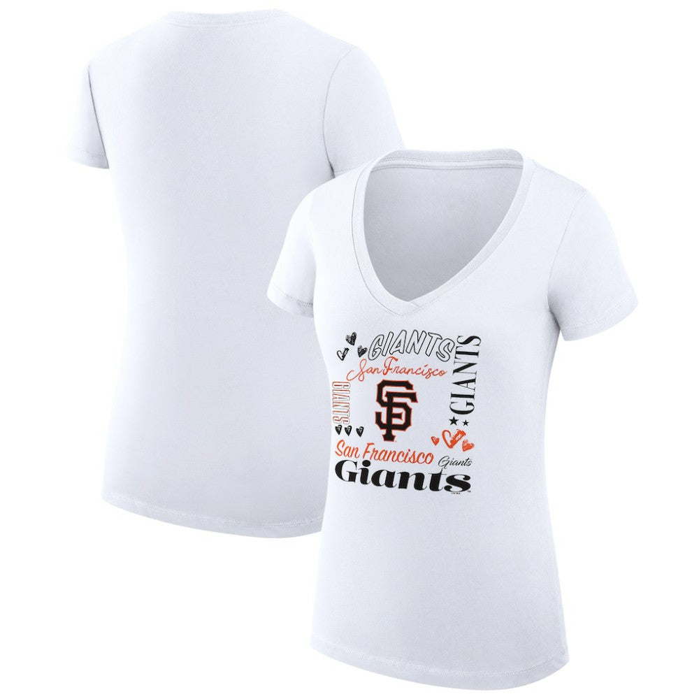 San Francisco Giants G-III 4Her by Carl Banks Women's Super-Slim Fit Lightweight Collage Team Graphic V-Neck T-Shirt | MLB Sale