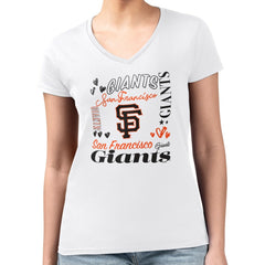 San Francisco Giants G-III 4Her by Carl Banks Women's Super-Slim Fit Lightweight Collage Team Graphic V-Neck T-Shirt | MLB Sale