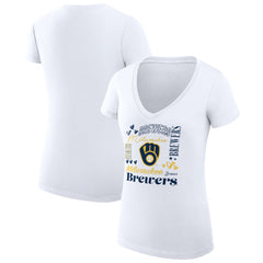 Milwaukee Brewers G-III 4Her by Carl Banks Women's Super-Slim Fit Lightweight Collage Team Graphic V-Neck T-Shirt | MLB Discount