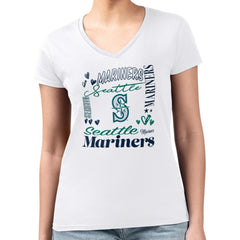 Seattle Mariners G-III 4Her by Carl Banks Women's Super-Slim Fit Lightweight Collage Team Graphic V-Neck T-Shirt | MLB Discount