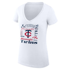 Minnesota Twins G-III 4Her by Carl Banks Women's Super-Slim Fit Lightweight Collage Team Graphic V-Neck T-Shirt | MLB New