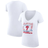Philadelphia Phillies G-III 4Her by Carl Banks Women's Super-Slim Fit Lightweight Collage Team Graphic V-Neck T-Shirt | MLB New
