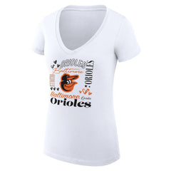Baltimore Orioles G-III 4Her by Carl Banks Women's Super-Slim Fit Lightweight Collage Team Graphic V-Neck T-Shirt | MLB On Sale