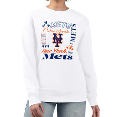 New York Mets G-III 4Her by Carl Banks Women's Collage Team Graphic Fleece Pullover Hoodie | MLB Outlet