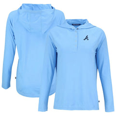 Atlanta Braves Cutter & Buck Women's Coastline Epic Comfort Eco Recycled Hoodie Raglan Long Sleeve T-Shirt | MLB Discount