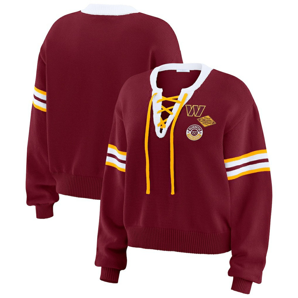 Washington Commanders WEAR by Erin Andrews Women's Lace-Up Pullover Sweatshirt