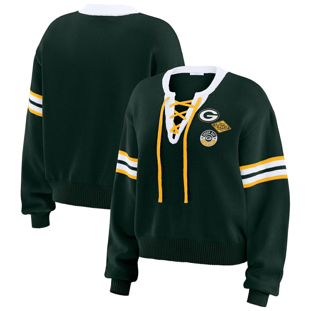 Green Bay Packers WEAR by Erin Andrews Women's Lace-Up Pullover Sweatshirt