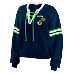 Seattle Seahawks WEAR by Erin Andrews Women's Lace-Up Pullover Sweatshirt
