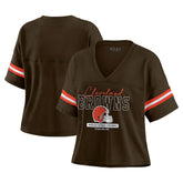 Cleveland Browns WEAR by Erin Andrews Women's Color Block Boxy Modest Crop V-Neck T-Shirt
