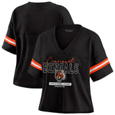 Cincinnati Bengals WEAR by Erin Andrews Women's Color Block Boxy Modest Crop V-Neck T-Shirt
