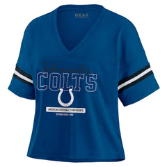 Indianapolis Colts WEAR by Erin Andrews Women's Color Block Boxy Modest Crop V-Neck T-Shirt
