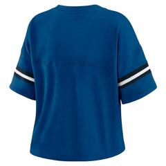Indianapolis Colts WEAR by Erin Andrews Women's Color Block Boxy Modest Crop V-Neck T-Shirt