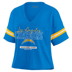 Los Angeles Chargers WEAR by Erin Andrews Women's Color Block Boxy Modest Crop V-Neck T-Shirt