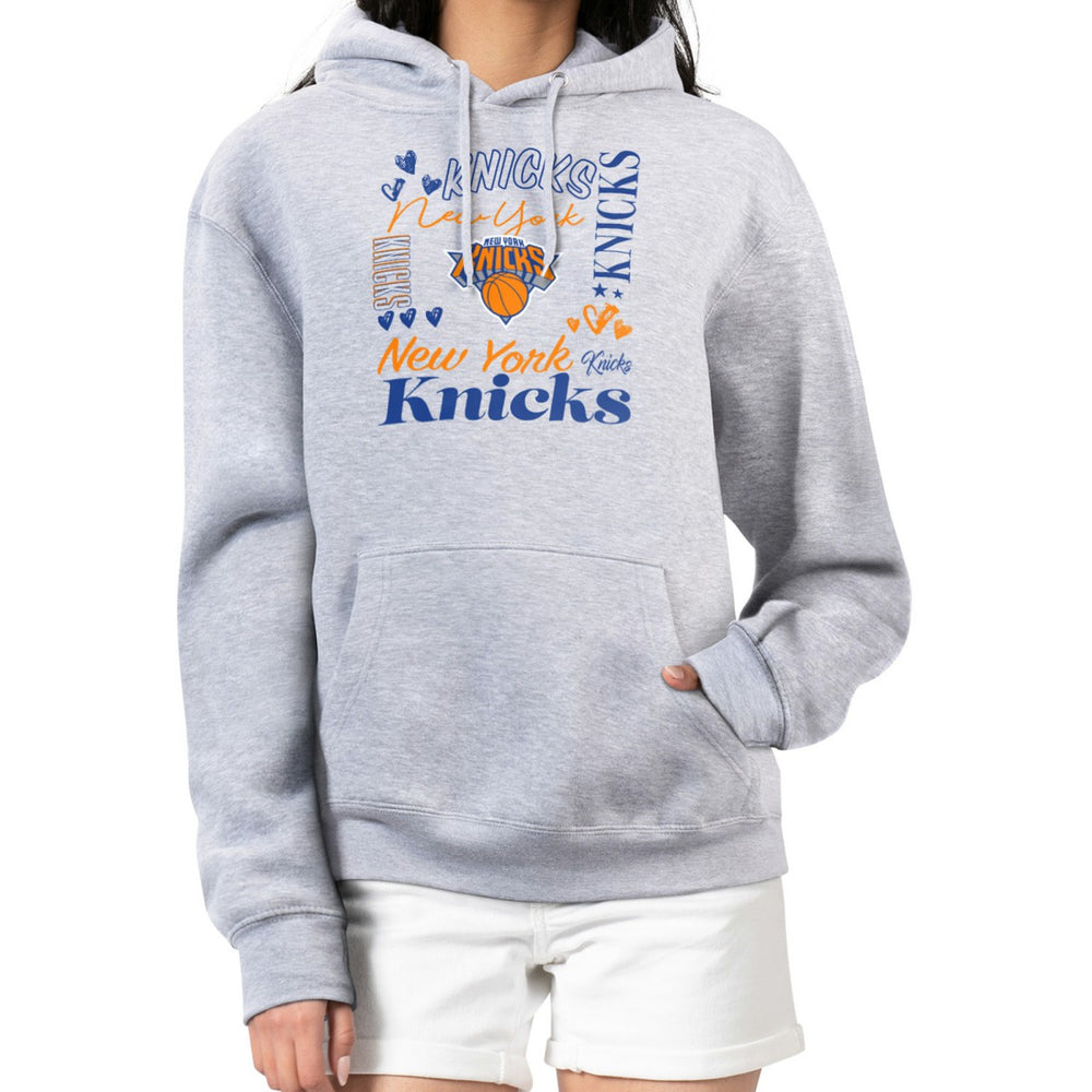 New York Knicks G-III 4Her by Carl Banks Women's Team Collage Graphic Fleece Pullover Hoodie On Sale