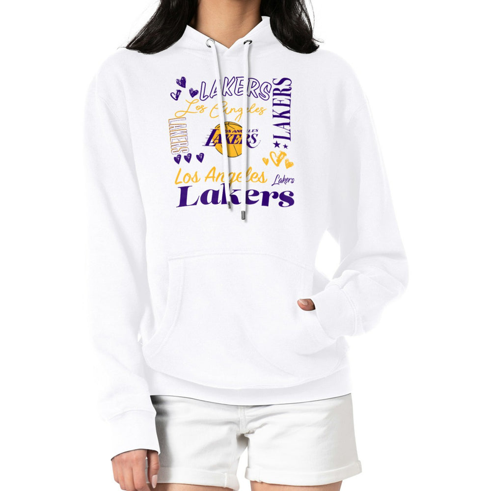Los Angeles Lakers G-III 4Her by Carl Banks Women's Team Collage Graphic Fleece Pullover Hoodie On Sale