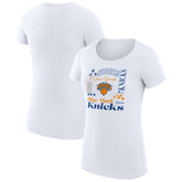 New York Knicks G-III 4Her by Carl Banks Women's Super-Slim Fit Lightweight Team Name Collage Graphic T-Shirt Outlet