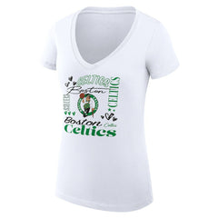 Boston Celtics G-III 4Her by Carl Banks Women's Super-Slim Fit Lightweight Team Name Collage Graphic V-Neck T-Shirt Outlet