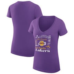 Los Angeles Lakers G-III 4Her by Carl Banks Women's Super-Slim Fit Lightweight Team Name Collage Graphic V-Neck T-Shirt Discount